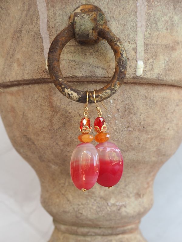Goldfilled oorbellen met kristal, carneool en agaat - Afbeelding 3