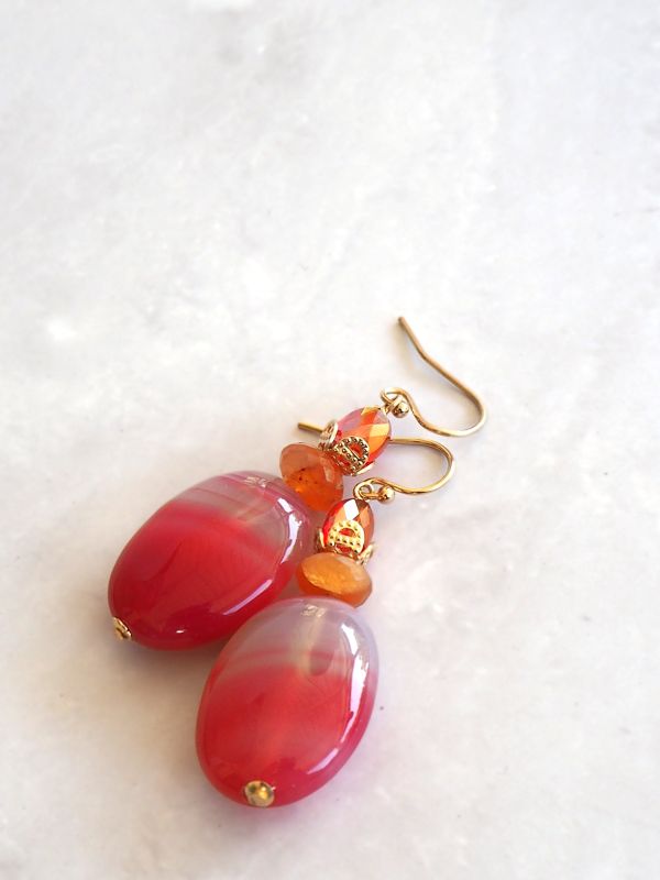 Goldfilled oorbellen met kristal, carneool en agaat