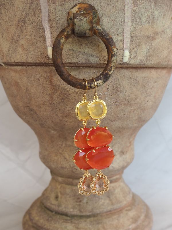 Goldfilled hangers met citrien, kattenoog en kristal - Afbeelding 3