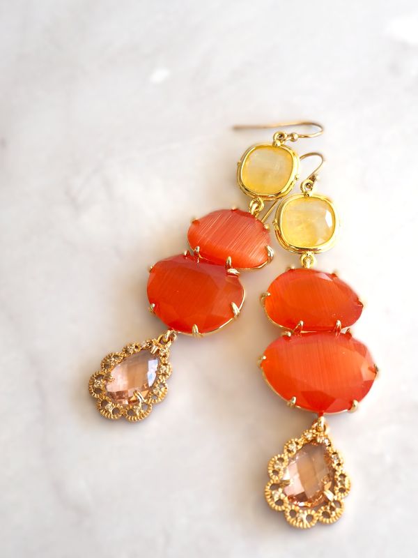 Goldfilled hangers met citrien, kattenoog en kristal - Afbeelding 2
