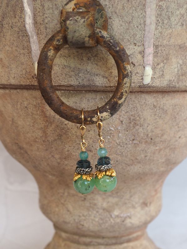 Goldplated hangers met apetiet, londen blue topaas en chrysopraas - Afbeelding 2