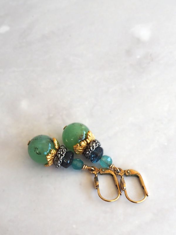Goldplated hangers met apetiet, londen blue topaas en chrysopraas - Afbeelding 3
