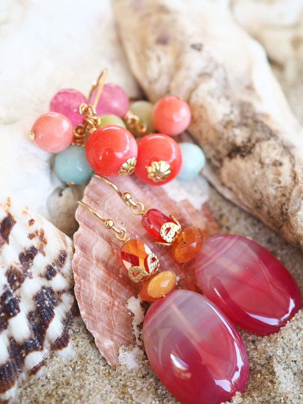 Goldfilled oorbellen met kristal, carneool en agaat - Afbeelding 2