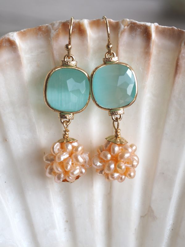 Goldfilled oorbellen met kattenoog en parel - Afbeelding 2