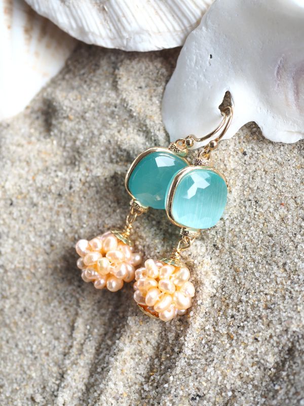 Goldfilled oorbellen met kattenoog en parel