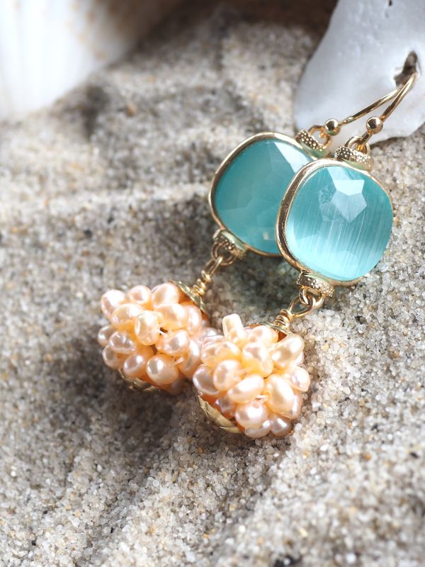 Goldfilled oorbellen met kattenoog en parel - Afbeelding 3