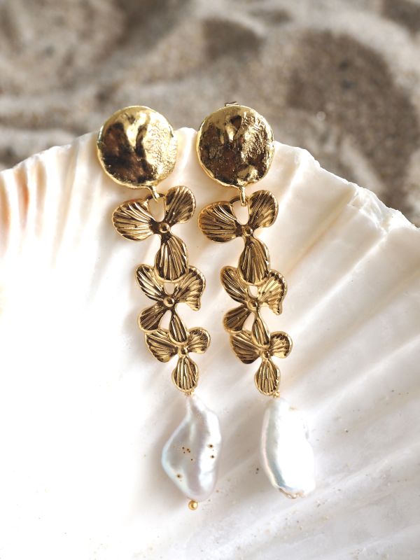 Brass stekers met brass elementjes en parel - Afbeelding 2