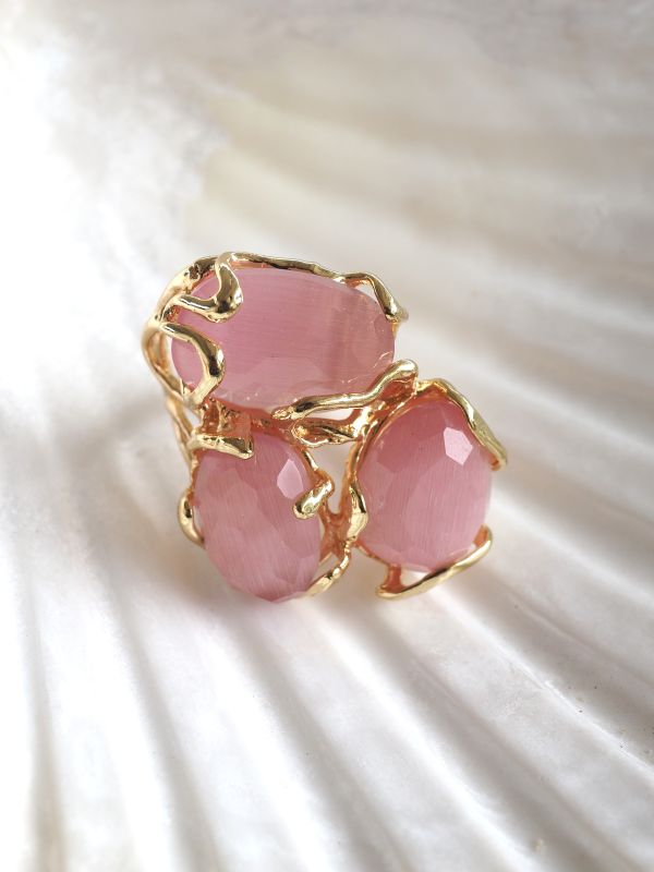 Brass ring met roze stenen, flexibele maat
